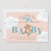 テディベアーピンクとブルービー待ち赤ちゃんシャワー 招待状 (正面)