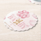 テディベアーピンクのビーリーかわいい赤ちゃんシャワー ペーパーコースター (アングル)