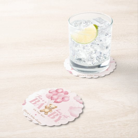 テディベアーピンクのビーリーかわいい赤ちゃんシャワー ペーパーコースター (インサイチュ)