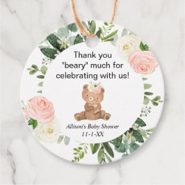 テディベアーピンクのフローラ女の子の赤ちゃん感謝していシャワーユー フェイバータグ