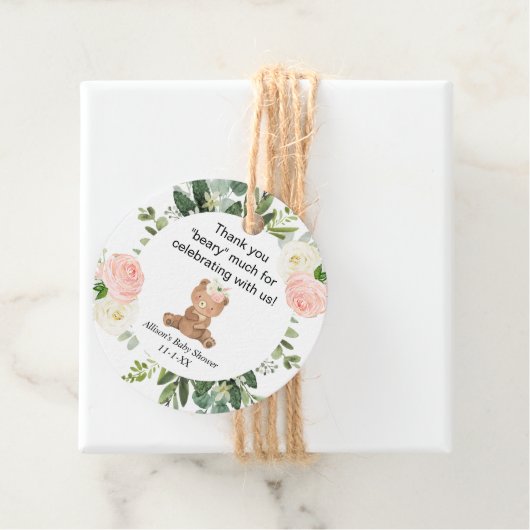 テディベアーピンクのフローラ女の子の赤ちゃん感謝していシャワーユー フェイバータグ (インサイチュ)