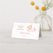 テディベアーピンクの女の子ベビーシャワーテント プレイスカード (正面)