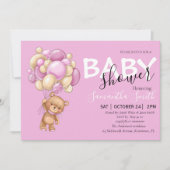 テディベアーピンクガール招待状 案内状 (正面)