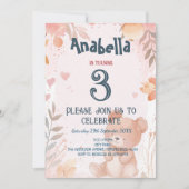 テディベアーピンクガール誕生日パーティー 招待状 (正面)