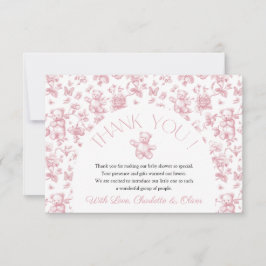 テディベアーピンクトイレベビーシャワーサンキューカード 招待状