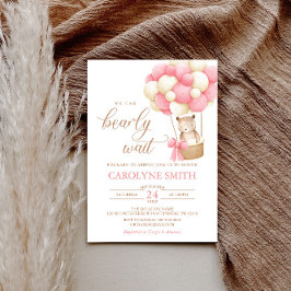 テディベアーピンクバルーンバーリー待ちベビーシャワー 招待状
