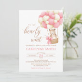 テディベアーピンクバルーンバーリー待ちベビーシャワー 招待状 (スタンド正面)