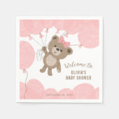 テディベアーピンクバルーンピンクの女の子ベビーシャワー スタンダードカクテルナプキン (正面)