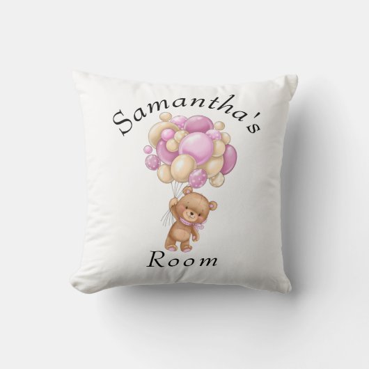 テディベアーピンクバルーンベビーシャワー クッション (正面)