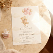 テディベアーピンクバルーンベビーシャワー 招待状