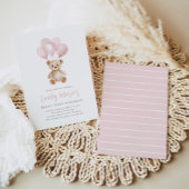 テディベアーピンクバルーンベーリーファースト誕生日 招待状