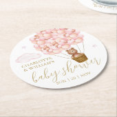 テディベアーピンクバルーン女の子ベビーシャワー ラウンドペーパーコースター (アングル)