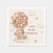 テディベアーピンクバルーン赤ちゃんガールシャワーデコール スタンダードカクテルナプキン (正面)