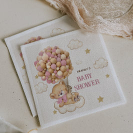 テディベアーピンクバルーン赤ちゃんガールシャワーデコール スタンダードカクテルナプキン