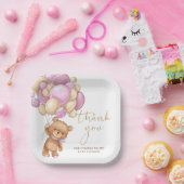 テディベアーピンクバルーン赤ちゃんシャワーありがとう ペーパープレート (パーティー)