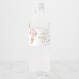 テディベアーピンクバルーン赤ちゃんシャワー ペットボトルラベル