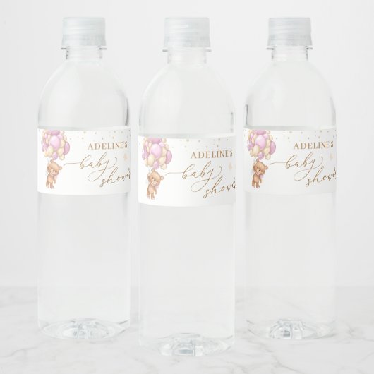 テディベアーピンクバルーン赤ちゃんシャワー ペットボトルラベル (ボトル)