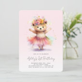 テディベアーピンクバレリーナ1回目の誕生日 招待状 (スタンド正面)