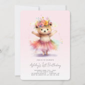 テディベアーピンクバレリーナ1回目の誕生日 招待状 (正面)