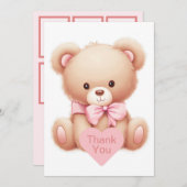 テディベアーピンクフォトコラージュサンキューカード サンキューカード (正面/裏面)