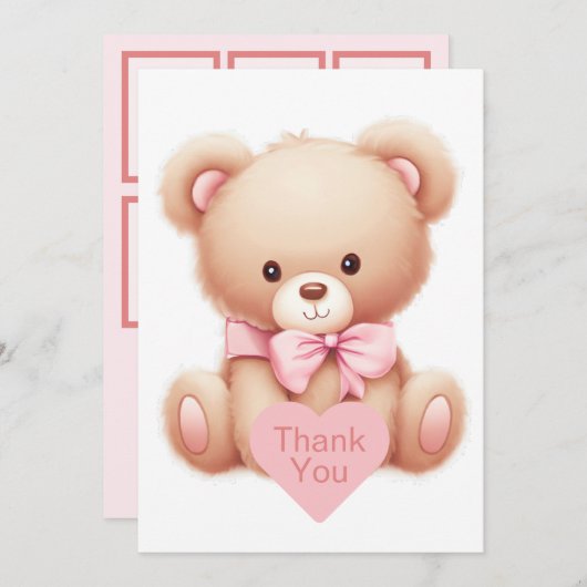 テディベアーピンクフォトコラージュサンキューカード サンキューカード (正面/裏面)