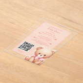 テディベアーピンクベビーシャワーアクリル招待状 アクリル招待状 (レイダウン)