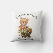 テディベアーピンクベビーシャワーフローラ 素朴 クッション (裏面)