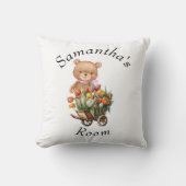 テディベアーピンクベビーシャワーフローラ 素朴 クッション (正面)