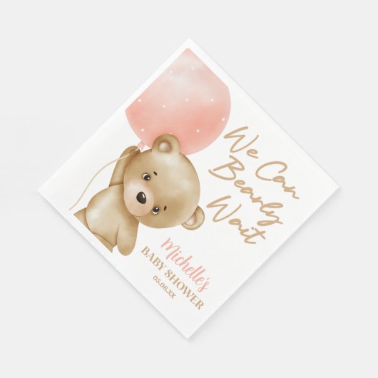 テディベアーピンク我々は赤ちゃんシャワーを待つことができる スタンダードランチョンナプキン (角)
