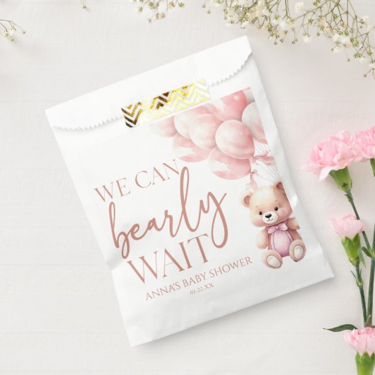 テディベアーピンク我々は赤ちゃんシャワーを待つことができる フェイバーバッグ (封をした状態)