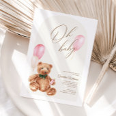 テディベアーピンク我々は赤ちゃんシャワーを待つことができる 招待状