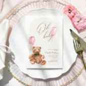 テディベアーピンク我々は赤ちゃんシャワーを待つことができる 招待状