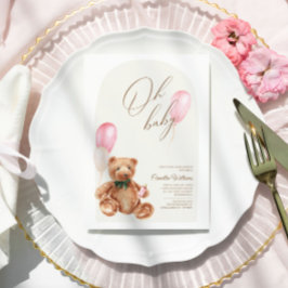 テディベアーピンク我々は赤ちゃんシャワーを待つことができる 招待状