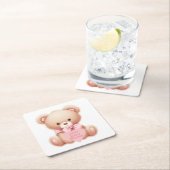 テディベアーピンク スクエアペーパーコースター (インサイチュ)