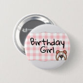テディベアーピーカボーの誕生日ガール 缶バッジ (正面&裏面)