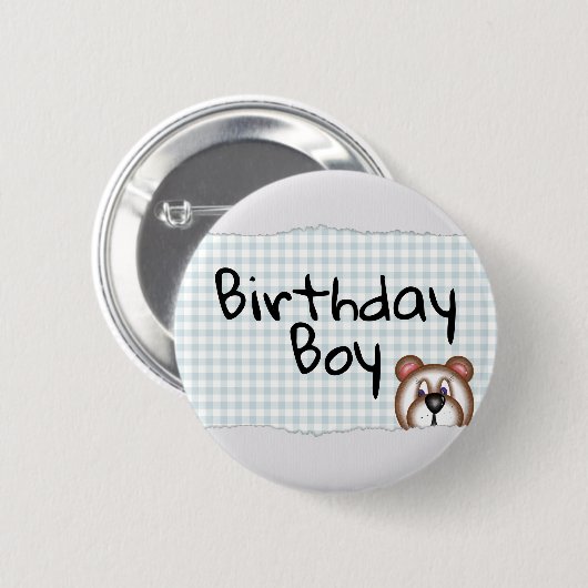 テディベアーピーカボー誕生日の男の子 缶バッジ (正面&裏面)