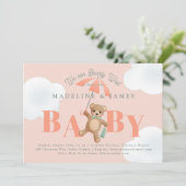 テディベアーピーチセージBearly待ちベビーシャワー 招待状 (スタンド正面)