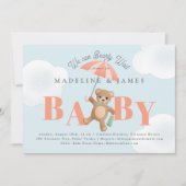 テディベアーピーチブルービーリーウェイベビーシャワー 招待状 (正面)