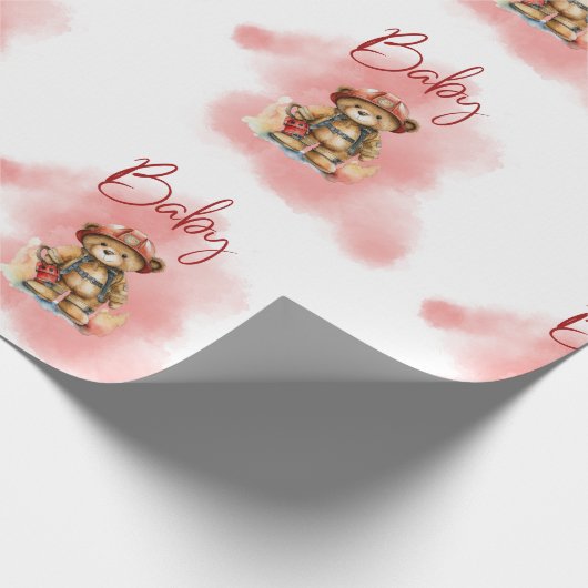 テディベアーファイアーマンボーイベビーシャワー ラッピングペーパー (角)