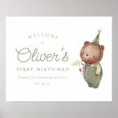 テディベアーファースト誕生日パーティー歓迎サイン ポスター (正面)