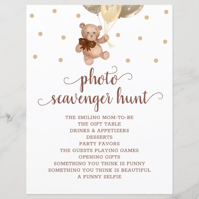 テディベアーフォトスカベンジャー狩りベビーシャワーゲーム (正面)