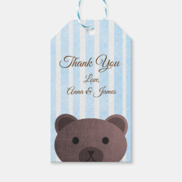 テディベアーブルーストライプのサンキューラベル ギフトタグ