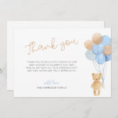 テディベアーブルータンバルーンベビーシャワー サンキューカード (正面/裏面)