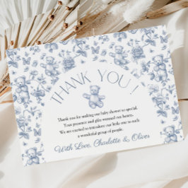 テディベアーブルートイレベビーシャワーサンキューカード 招待状