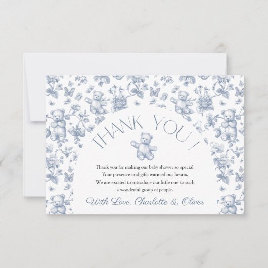 テディベアーブルートイレベビーシャワーサンキューカード 招待状 (正面)
