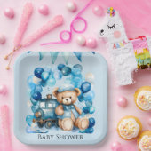 テディベアーブルートレインボーイベビーシャワー ペーパープレート (パーティー)