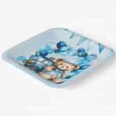 テディベアーブルートレインボーイベビーシャワー ペーパープレート (傾斜あり)