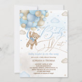 テディベアーブルーバルーズボーイベビーシャワー 招待状 (正面)