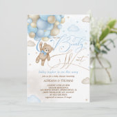 テディベアーブルーバルーズボーイベビーシャワー 招待状 (スタンド正面)