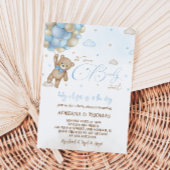 テディベアーブルーバルーズボーイベビーシャワー 招待状